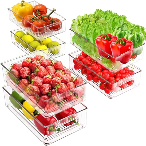 6Pcs Stapelbar Kühlschrank Organizer mit Griff, Durchsichtig Stapelbare Behälter, Küche Aufbewahrungsbox, Kühlschrankbox Vorratsbehälter Set für Kühlschrank,Küchen,Schränke,Speisekammer,Gefrierschrank von Xinxinphi