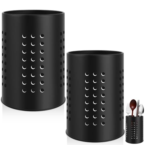Xinxinphi 2 Stück Küchenutensilienhalter mit Lüftung für Arbeitsplatte, Edelstahl Schwarze Utensilienhalter, Küchenutensilien Organizer, Besteckhalter für Küche Aufbewahrung (16.5 x 10cm & 18 x 12cm) von Xinxinphi