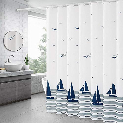 Xinyanmy Baden Wasserdichter Duschvorhang Seemöwe Segelboot Ozean inkl.14 Duschvorhangringe 100% Polyester Anti Schimmel Bad Vorhang für Badezimmer Badewanne 180x180cm(71"x 71") von Xinyanmy