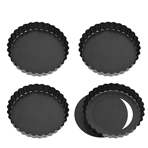 Xinzistar 4 Stück Tartelette Förmchen Mini Quicheform mit Hebeboden, 12cm Klein Tarteform Antihaftbeschichtung Backformen mit Abnehmbaren Basis (Schwarz) von Xinzistar