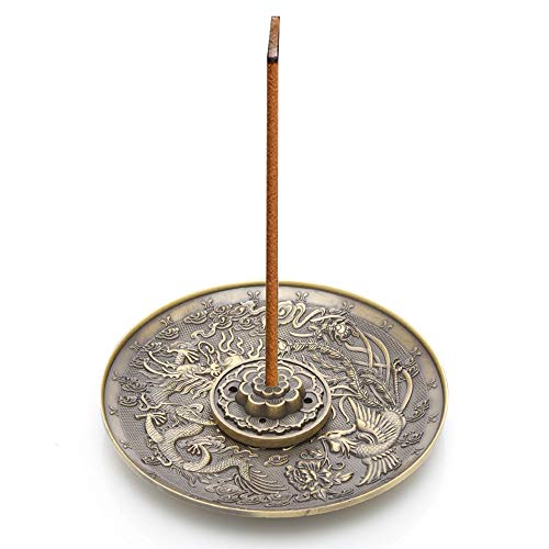 Xinzistar Räucherstäbchen Halter mit Ash Catcher Räuchergefäß Raucherstäbchenhalter Weihrauchbrenner Reucherstabchien Halter für Räucherstäbchen Räucherkegel, Drache und Phönix (Bronze) von Xinzistar