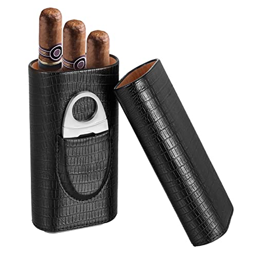 Xinzistar Zigarrenetui für 3 Zigarren Set, Leder Zigarren Etuis mit Zigarrenschneider, Tragbarer Humidor Zigarren für Reise Kurztrips (Schwarzer Streifen) von Xinzistar