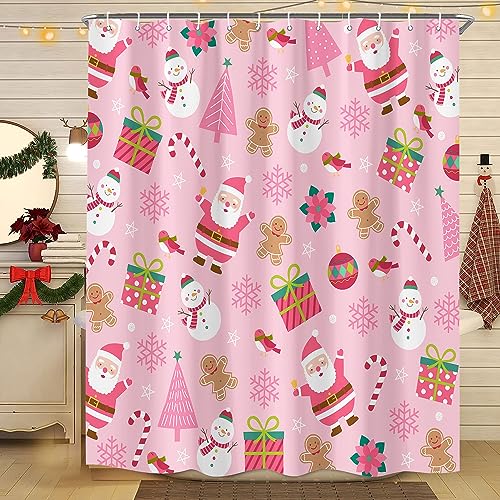 Rosa Weihnachten Duschvorhang, Cartoon Weihnachtsmann Schneemann Pinguin Kiefer Tanne Baum Socken Xmas Muster Winter Urlaub Duschvorhang Badezimmer Dekor, strapazierfähiger Stoff maschinenwaschbar mit Rosa Weihnachten Duschvorhang, Cartoon Weihnachtsmann Schneemann Pinguin Kiefer Tanne Baum Socken Xmas Muster Winter Urlaub Duschvorhang Badezimmer Dekor, strapazierfähiger Stoff maschinenwaschbar mit von Xioistiy