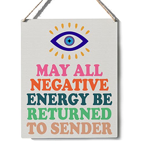 Inspirierendes Evil Eye Schild Dekor May All Negative Energy Be Returned to Sender Holzschild Wandbehang Poster Kunstwerk 20,3 x 25,4 cm rustikale Heimdekoration von Xiolcxdr