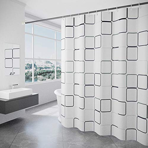 Xiongfeng Duschvorhang 240x200 Extra Breit Vorhang Textil Weiß Groß Kariert Muster Blickdicht und Wasserabweisend Shower Curtains aus Polyester mit 16 Duschvorhangringen und Beschwertem Saum von Xiongfeng