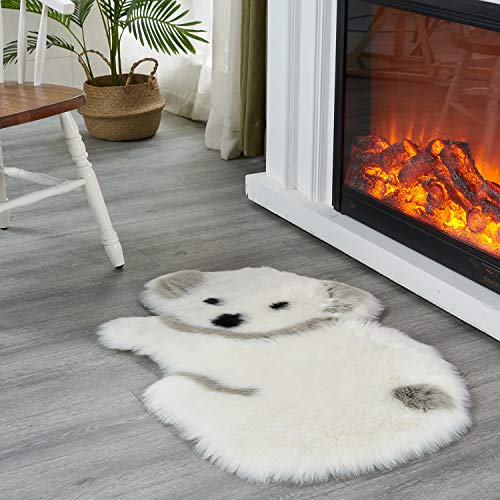 Xiongfeng Mitchell Faux Lammfell Teppich Kinderzimmer Wohnzimmer Kunstfell Schaffell Shaggy Teppiche Schön Koala Muster Longhair Fell Super Weich Matte für Stuhl Sofa Schlafzimmer (Weiß,55x85cm) von Xiongfeng