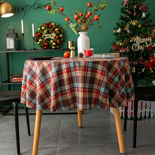 Xiongfeng Mitchell Tischdecke Weihnachten Rot Kariert Tischwäsche Runder 90cm Tischdekoration Tafeltuch hochwertig Karierte aus Baumwolle und Leinen Garten Zimmer Tischdekoration von Xiongfeng