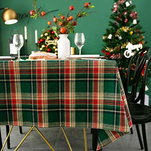 Xiongfeng Mitchell Weihnachten Tischdecke 110x110 Grün Gitter Tischtuch Baumwolle und Leinen Retro Kariert Quadratisch Couchtisch Tischdecke Home Abwaschbar Küchentischabdeckung für Speisetisch von Xiongfeng