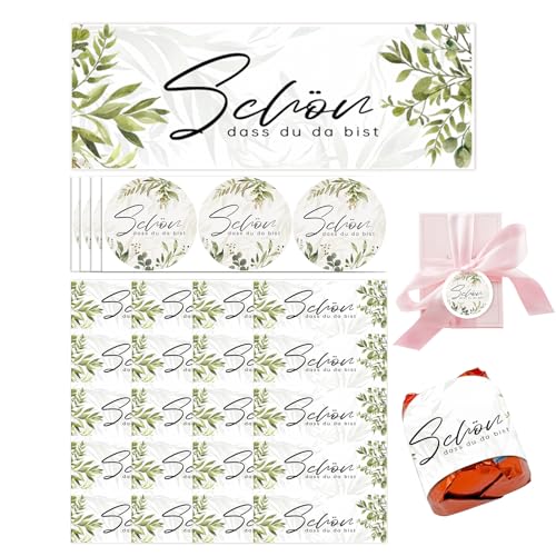 120 Stück Aufkleber-Schön dass du da bist-Selbstklebende Etiketten im Eukalyptus Design für Konfirmation,Geburtstag Taufe Kommunion Hochzeit für Küsschen Pralinenaufkleber Rechteckig/Runden von Xionghonglong