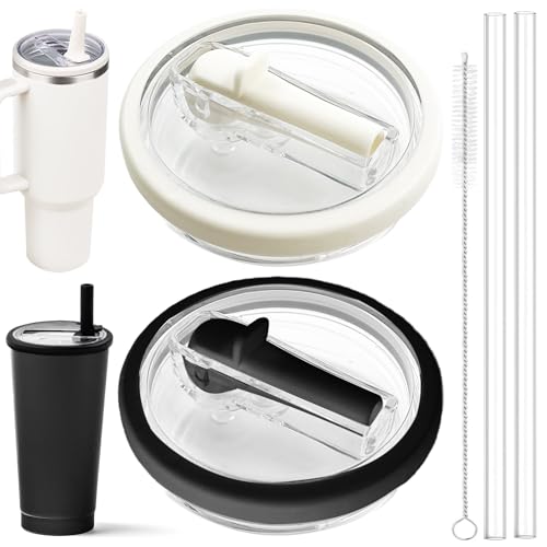 Ersatzdeckel für 40oz Becher, mit Silikon Strohhalm und Bürste, Wiederverwendbarer Auslaufsichere und Staubdichte Tumbler Abdeckungen Becher (schwarz und weiß) von Xionghonglong