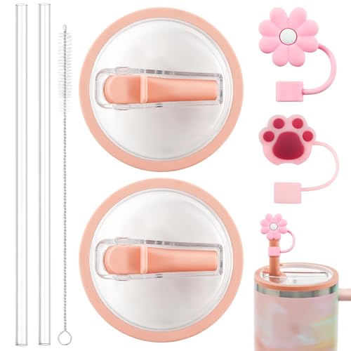 Ersatzdeckel für 40oz Becher, mit Silikon Strohhalm und Bürste, Wiederverwendbarer Auslaufsichere und Staubdichte Tumbler Abdeckungen Becher mit Strohhalm Deckel Ersatzdeckel(Rosa) von Xionghonglong