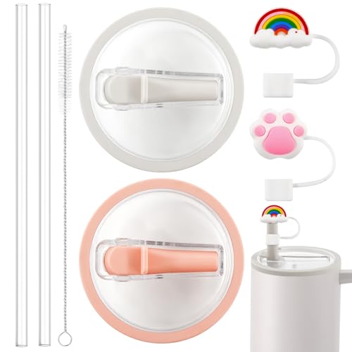 Ersatzdeckel für 40oz Becher, mit Silikon Strohhalm und Bürste, Wiederverwendbarer Auslaufsichere und Staubdichte Tumbler Abdeckungen Becher mit Strohhalm Deckel Ersatzdeckel (Pinkrosa) von Xionghonglong