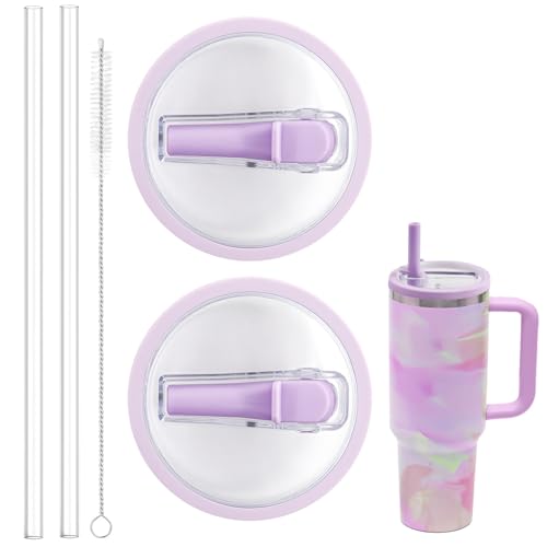 Ersatzdeckel für 40oz Becher, mit Silikon Strohhalm und Bürste, Wiederverwendbarer Auslaufsichere und Staubdichte Tumbler Abdeckungen Becher mit Strohhalm Deckel Ersatzdeckel für Cup Zubehör(Violett) von Xionghonglong