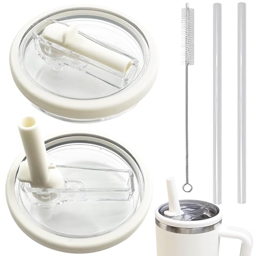 Ersatzdeckel für 40oz Becher, mit Silikon Strohhalm und Bürste Wiederverwendbarer Auslaufsichere und Staubdichte Tumbler Abdeckungen Becher mit Strohhalm Deckel Ersatzdeckel für Cup Zubehör(weiß) von Xionghonglong