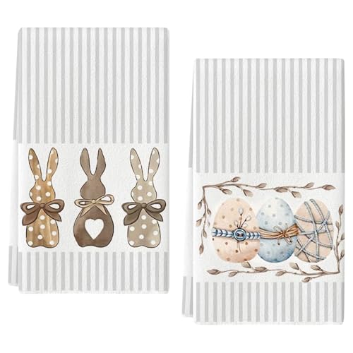 Hasen Ostereier Ostern Küchentücher 2er Set,Geschirrtücher süße Osterhasen,Küchenhandtücher,Kaninchen Dekoration Handtücher,für Frühling & Ostern,Trockentuch Saugstarke Strapazierfähig,40 x 60 cm von Xionghonglong