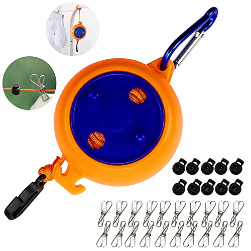 Wäscheleine Reise, Wäscheleine Ausziehbar, 8M Camping Wäscheleine, Wäscheleine Camping Tragbare mit 10 festen Schnallen und 20 Wäscheklammern, für Garten oder Reise (Orange) von Xionghonglong