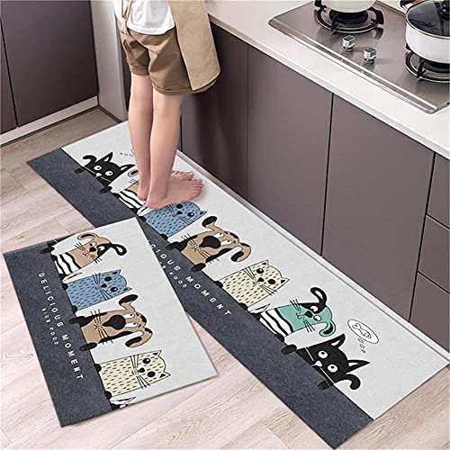 2 Stück Küchenteppiche Küchenläufer,Waschbar rutschfest Küchenmatte Küchenteppich weich und absorbierend Komfort Stehmatte Teppiche für Küche,Wohnzimmer,Schlafzimmer(50x80cm+50x160cm, Tier) von Xiooger