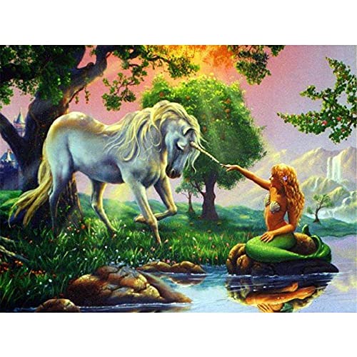 5D Diamond Painting,Diamond Painting Set,Einhorn Meerjungfrau Round Vollbohr Kristall stickerei Kreuzstich,Malen nach Zahlen,Diamant Painting Bilder Arts Craft für Home Wand Decor 40x50cm 16x20in von Xiooger