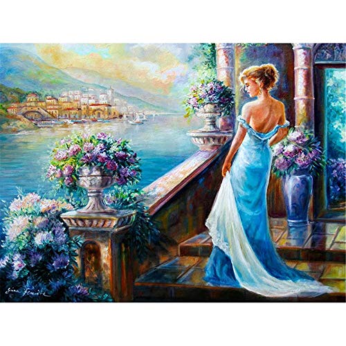 5D Diamond Painting,Diamond Painting Set,Sexy Schönheit am Meer Square Vollbohr Kristall stickerei Kreuzstich,Malen nach Zahlen,Diamant Painting Bilder Arts Craft für Home Wand Decor 40x50cm 16x20in von Xiooger