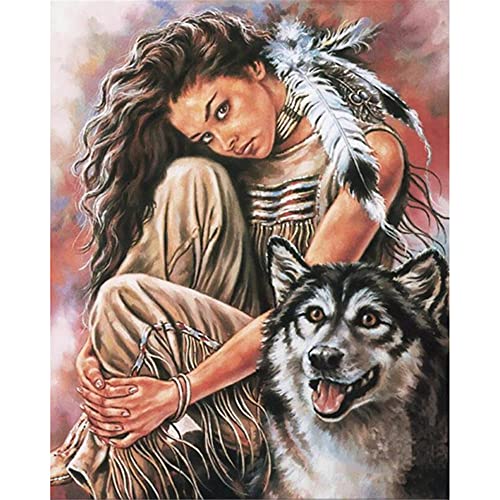 5D Diamond Painting，Diamond Painting Set，Wolfsdame Round Vollbohr Kristall stickerei Kreuzstich,Malen nach Zahlen Diamant，Diamant Painting Bilder Arts Craft für Home Wand Decor 40x50cm 16x20in von Xiooger