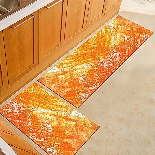 Küchenteppiche 2 Stück, Saugfähig rutschfest Küchenmatte Küchenteppich Waschbar Teppich Läufer Küche Fußmatte Badematten Set, für Wohnzimmer, Esszimmer, Küchen(45x70cm+45x120cm, Orange) von Xiooger