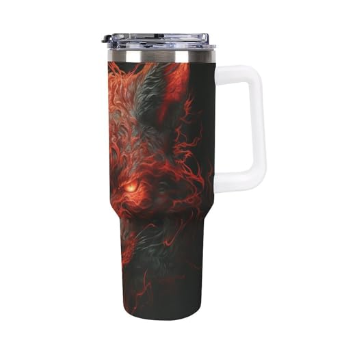 Xiputvl 3D-Druck Wilder Wolf Edelstahl Isolierbecher - Mit Strohhalm Und Reinigungspinsel - Auslaufsicher - Ideal Für Heiße Und Kalte Getränke 40oz von Xiputvl