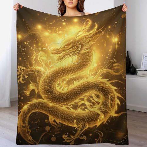Xiputvl Goldener Drache Couch Decke – Flauschige Kuscheldecke Für Komfort Auf Der Couch, Frauen 80×100cm von Xiputvl