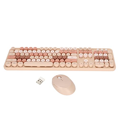 Kabellose Tastaturmaus, 104 Tasten Süßes Tastatur-Maus-Kit, Leises Retro-Computerzubehör, High-Key-Design, mit Verstellbarer Halterung, für Zuhause und Büro, für Arbeit oder Spiele(Teefarbe) von Xirfuni
