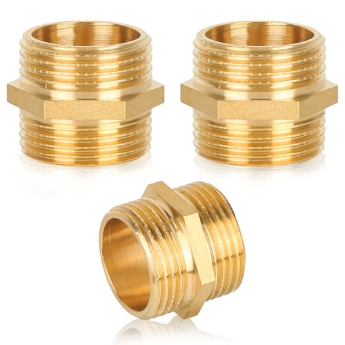 3 Stück Doppelnippel 1 Zoll Messing Außengewinde, Ø 32mm Doppelnippel Sechskant, 1" Verbindungsstück Gewindefitting, Doppelnippel Messing Fittings für Klimaanlagen, Rohrverbindungen von Xishoyen
