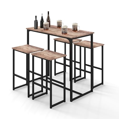 Xisilla Moderne Design Bartisch mit Barhocker Set, Multifunktionale Biertisch, Küchentisch mit Stühlen mit Holz-Effekt von Xisilla