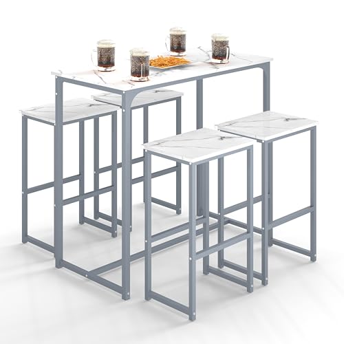 Xisilla Moderner einfacher Bartisch mit Barhocker Set, Multifunktionaler Biertisch mit 4 Stühlen, Küchentisch mit Stühlen von Xisilla