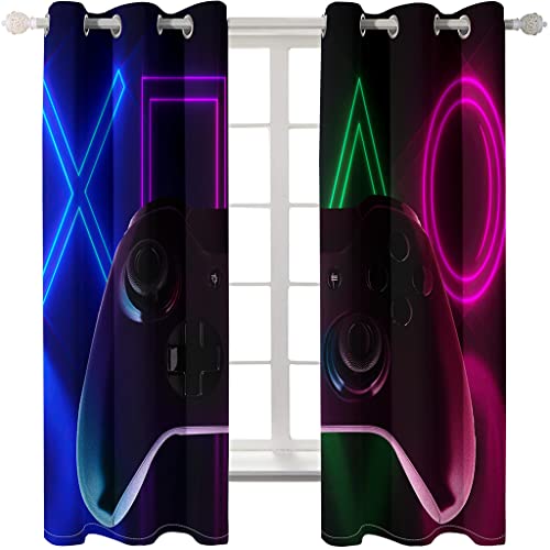 2 Panels Gamepad Graffiti Vorhänge, Kinder Gamer Schlafzimmer Vorhänge, Blackout Vorhänge mit Löchern, Neon Game Controller Gedruckt Vorhänge für Wohnzimmer Spielzimmer (Bunt 2,2Pc-W75*H166 cm) von Xisnuient