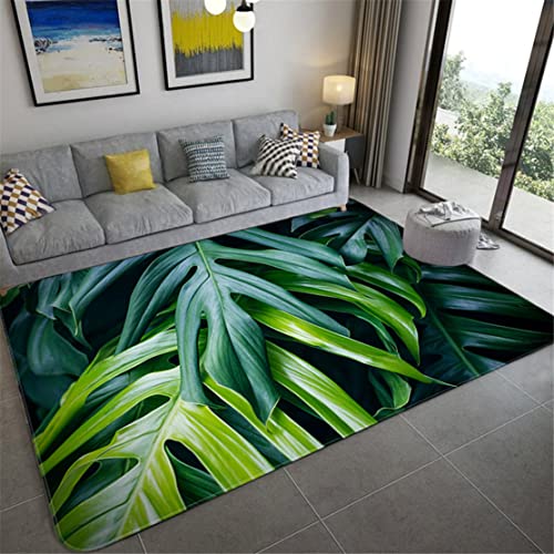 3D Blätter Gedruckt Teppich Tropische Pflanze Grünes Blatt Bodenmatte Flanell Wohnzimmer Teppich Schlafzimmer Home Decor Küche Rug Anti-Rutsch Tür Matte Kinder Kriechen Teppich (Muster 1,120x160 cm) von Xisnuient