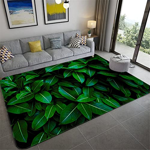 3D Blätter Gedruckt Teppich Tropische Pflanze Grünes Blatt Bodenmatte Flanell Wohnzimmer Teppich Schlafzimmer Home Decor Küche Rug Anti-Rutsch Tür Matte Kinder Kriechen Teppich (Muster 3,160x200 cm) von Xisnuient