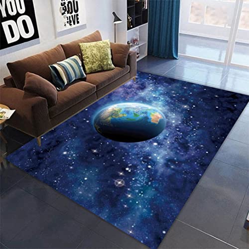 3D Galaxie Sternenklarer Himmel Serie Teppich Weltraum Planet 3D Muster Flanell Rug für Wohnzimmer Esszimmer Schlafsaal Schlafzimmer Korridor Rutschfeste Kinderspielmatte (Blau 1,160*200 cm) von Xisnuient