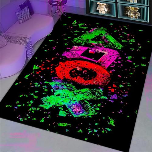 3D Gedruckte Dekorative Teppiche,Bunte Gamer Punk Handle Alphabet Teppiche,Teen & Kinder Bereich Rutschfeste Gaming Fußmatten,Wohnzimmer Schlafzimmer Nachttisch Teppiche (Colour 5,120x180cm) von Xisnuient