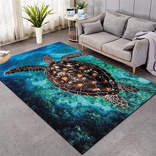 3D Meeres Schildkröte Teppich Küche Bad Eingangstür Matte Blau Ozean Unterwasserwelt Tier Muster Wohnzimmer Junge Mädchen Kinder Schlafzimmer Anti-Rutsch Flanell Teppich (Muster 1,140x200 cm) von Xisnuient