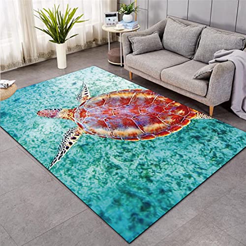 3D Meeres Schildkröte Teppich Küche Bad Eingangstür Matte Blau Ozean Unterwasserwelt Tier Muster Wohnzimmer Junge Mädchen Kinder Schlafzimmer Anti-Rutsch Flanell Teppich (Muster 3,140x200 cm) von Xisnuient