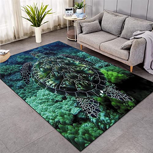 3D Meeres Schildkröte Teppich Küche Bad Eingangstür Matte Blau Ozean Unterwasserwelt Tier Muster Wohnzimmer Junge Mädchen Kinder Schlafzimmer Anti-Rutsch Flanell Teppich (Muster 4,100x150 cm) von Xisnuient