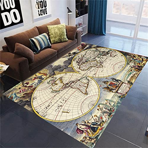 3D Retro Weltkarte Teppich für Wohnzimmer Teppich Flanell Waschbar Zuhause Bodendekoration Schlafzimmer Niedrigflor Teppich Stuhlmatte Läufer World Map Kinder Krabbelmatte (Farbe 1,120x160 cm) von Xisnuient