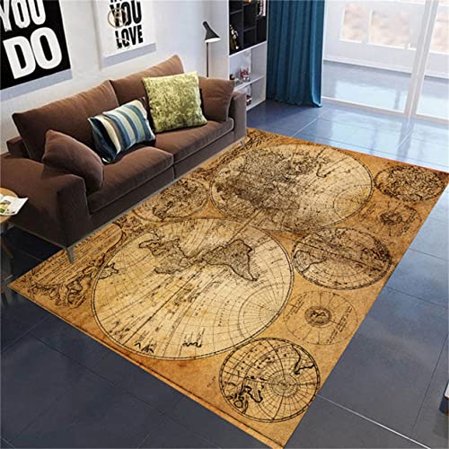 3D Retro Weltkarte Teppich für Wohnzimmer Teppich Flanell Waschbar Zuhause Bodendekoration Schlafzimmer Niedrigflor Teppich Stuhlmatte Läufer World Map Kinder Krabbelmatte (Farbe 2,100x150 cm) von Xisnuient