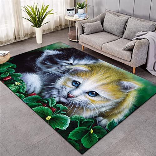 3D Süßes Kätzchen Teppich Küche Badezimmer Eingangstür Matte Schwarz Weiß Orange Katze Muster Carpet Wohnzimmer Wohnkultur Junge Mädchen Kinder Schlafzimmer Rutschfester Rug (Muster 3,100x150 cm) von Xisnuient