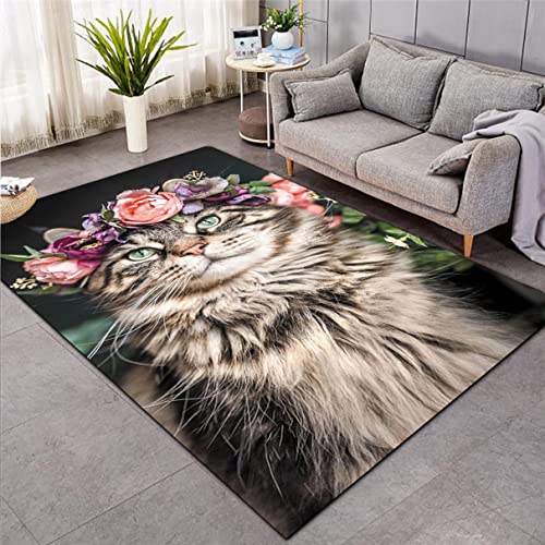 3D Süßes Kätzchen Teppich Küche Badezimmer Eingangstür Matte Schwarz Weiß Orange Katze Muster Carpet Wohnzimmer Wohnkultur Junge Mädchen Kinder Schlafzimmer Rutschfester Rug (Muster 4,160X200 cm) von Xisnuient
