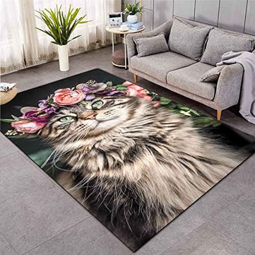 3D Süßes Kätzchen Teppich Küche Badezimmer Eingangstür Matte Schwarz Weiß Orange Katze Muster Carpet Wohnzimmer Wohnkultur Junge Mädchen Kinder Schlafzimmer Rutschfester Rug (Muster 4,80x120 cm) von Xisnuient