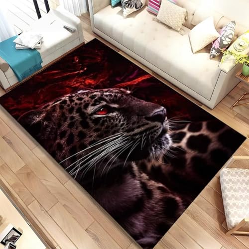 3D Tiermuster Wohnzimmer Teppich Grau Blau Wild Leopard Tiger Löwe Landschaft Rutschfester Flanell Teppich für Herrenschlafzimmer, Arbeitszimmer, Spielzimmer, Badezimmer (Color 2,120x180 cm) von Xisnuient