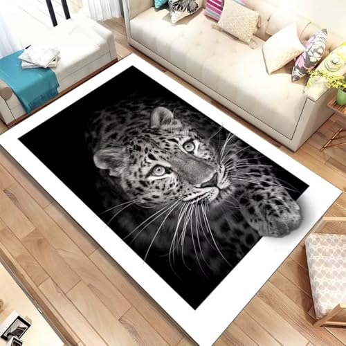 3D Tiermuster Wohnzimmer Teppich Grau Blau Wild Leopard Tiger Löwe Landschaft Rutschfester Flanell Teppich für Herrenschlafzimmer, Arbeitszimmer, Spielzimmer, Badezimmer (Color 3,100x150 cm) von Xisnuient