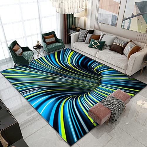 3D Wirbel Illusion Teppich Wohnzimmer Dekor Teppich Abstrakt Geometrisch Optisch Fußmatte Bodenmatte Orange Lila Blau Trap Effekt Streifen Gitter Schlafzimmer Nachttisch Rug (Farbe 1,100x150 cm) von Xisnuient