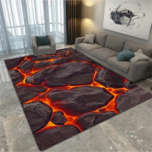 Bereich Teppich Vulkan Lava Magma 3D Bereich Teppich Gaming Carpet FüR Jungen Teenager Zimmer Gamer Teppiche Kinder Spielmatte Schlafzimmer Wohnzimmer Dekor Boden Area Rug (Colour 1,60x90 cm) von Xisnuient