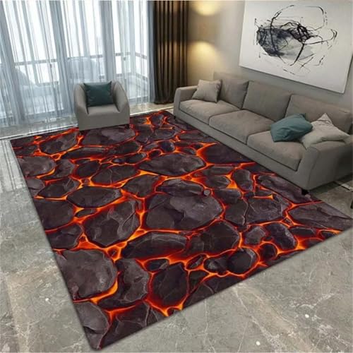 Bereich Teppich Vulkan Lava Magma 3D Bereich Teppich Gaming Carpet FüR Jungen Teenager Zimmer Gamer Teppiche Kinder Spielmatte Schlafzimmer Wohnzimmer Dekor Boden Area Rug (Colour 2,140x200 cm) von Xisnuient