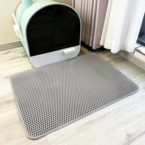 Doppellagige Katzenstreu Matte Haustier Carpet Abriebfester Katzentoiletten Teppich EVA Werkstoff WabenföRmig Gestaltete Fangmatte Wasserdichte Pads FüR Die Pfotenreinigung (40x50 cm,Grau) von Xisnuient